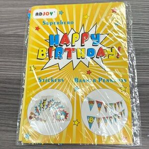 Adjoy superhero birthday party banner pennants and stickers new